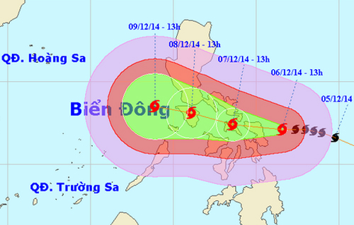 Khả năng bão Hagupit sẽ đi vào biển Đông đêm 8, rạng sáng 9/12. Ảnh: nchmf