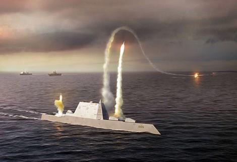 Siêu hạm USS-Zumwalt thực hiện tác chiến trên biển