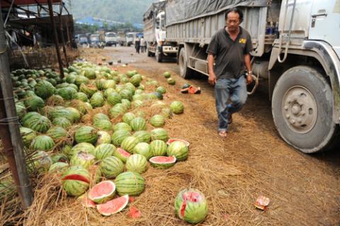 Dưa hấu bị hỏng vỡ nát, vứt la liệt dọc đường tại cửa khẩu Tân Thanh (Lạng Sơn)